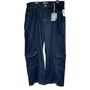 Democracy ab solution skyrise wide leg dark wash jeans cargo pockets 20W NEW